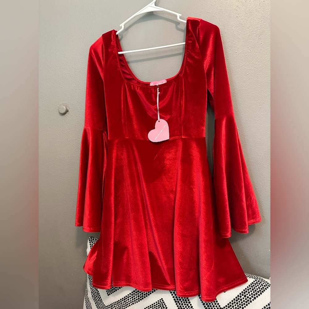 Sugar Thrillz velvet bell sleeve mini dress
